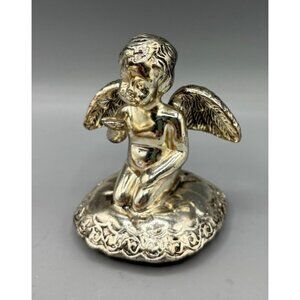 Vtg Silver Plated Cherub Angel Figurine Blowing Kiss Decor‎ Religious